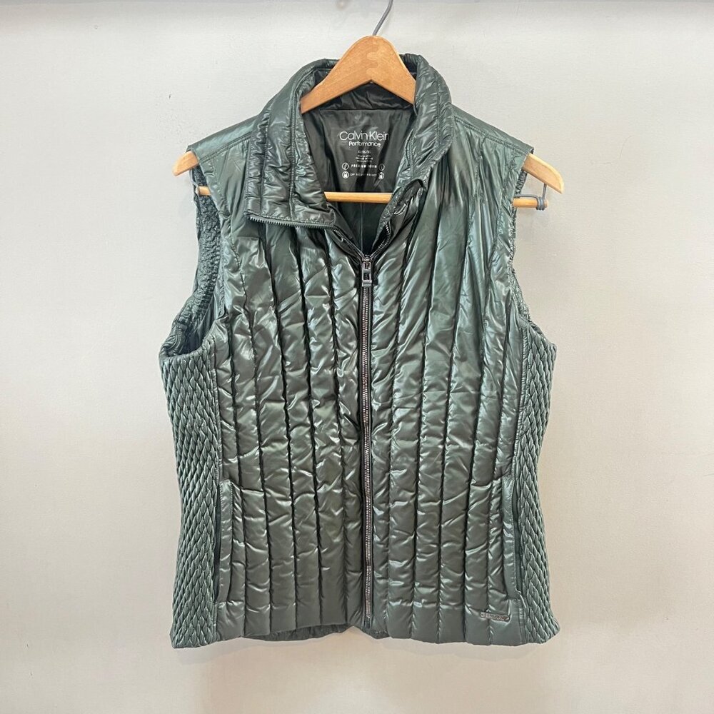 Calvin‎ Klein Performance XL Premium Down Quilted Vest Green Zip Security Pocket